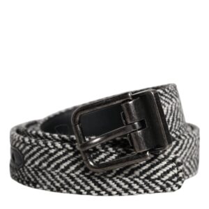 Black White Silver Tone Metal Buckle Belt