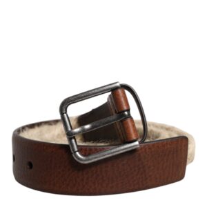 Brown Jute Leather Woven Metal Buckle Belt