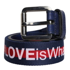 Blue Cotton Leather Printed Metal Buckle Belt