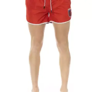 Red Polyester Men Swim Short