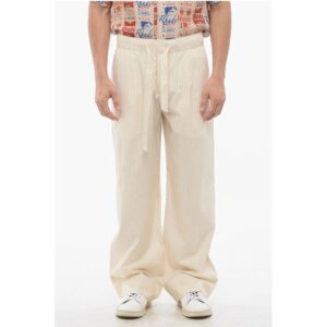 TEKLA Striped Cotton Pants with Drawstring Waist