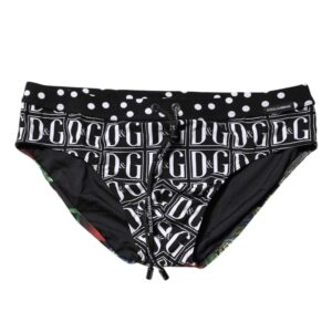 Black Floral Logo Beachwear Men Brief Swimwear