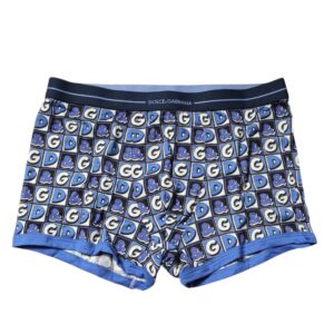 Blue Cotton Logo Print Regular Boxer Underwear