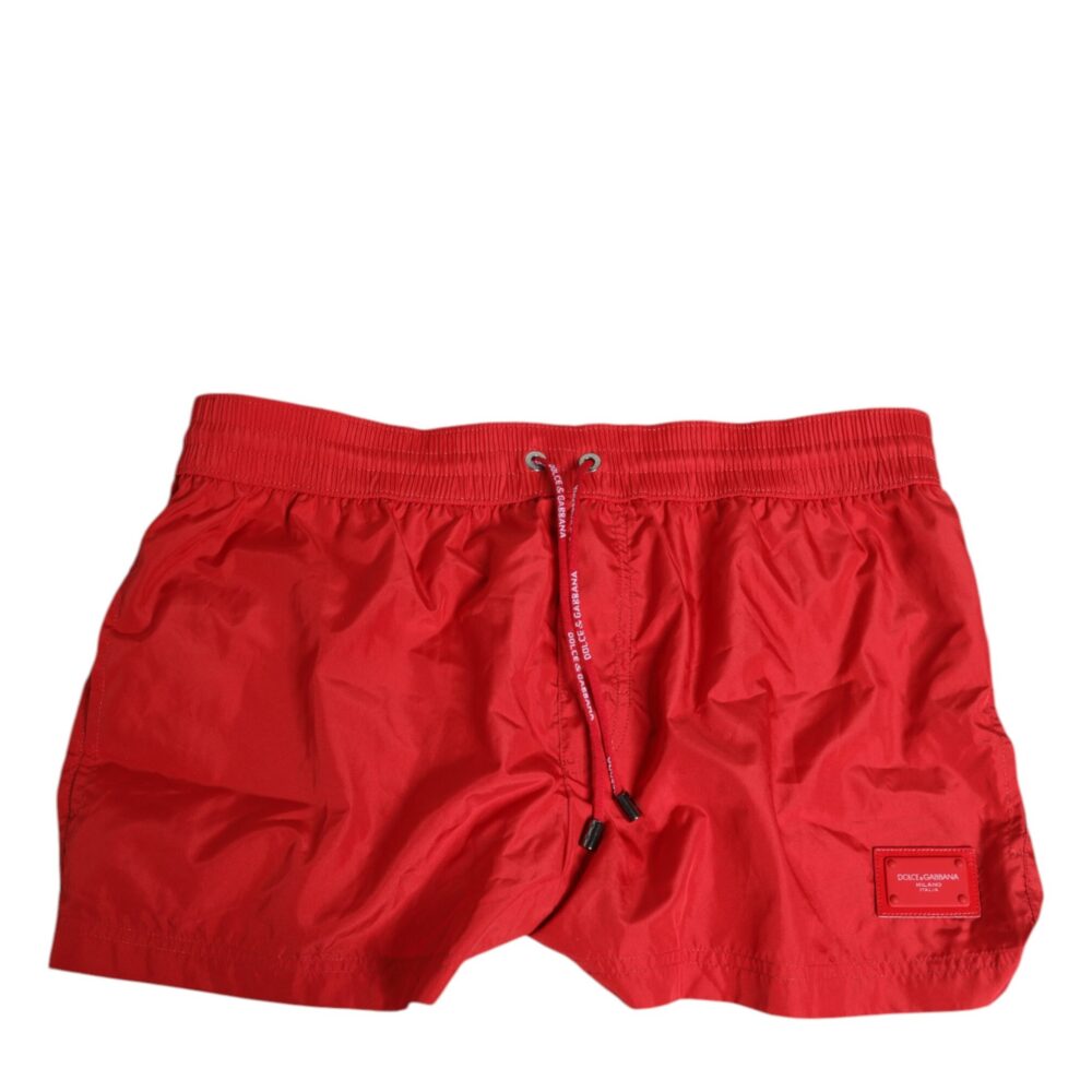 Red Drawstring Beachwear Men Shorts Swimwear
