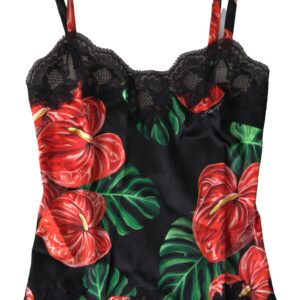 Anthurium Print Silk Camisole Top