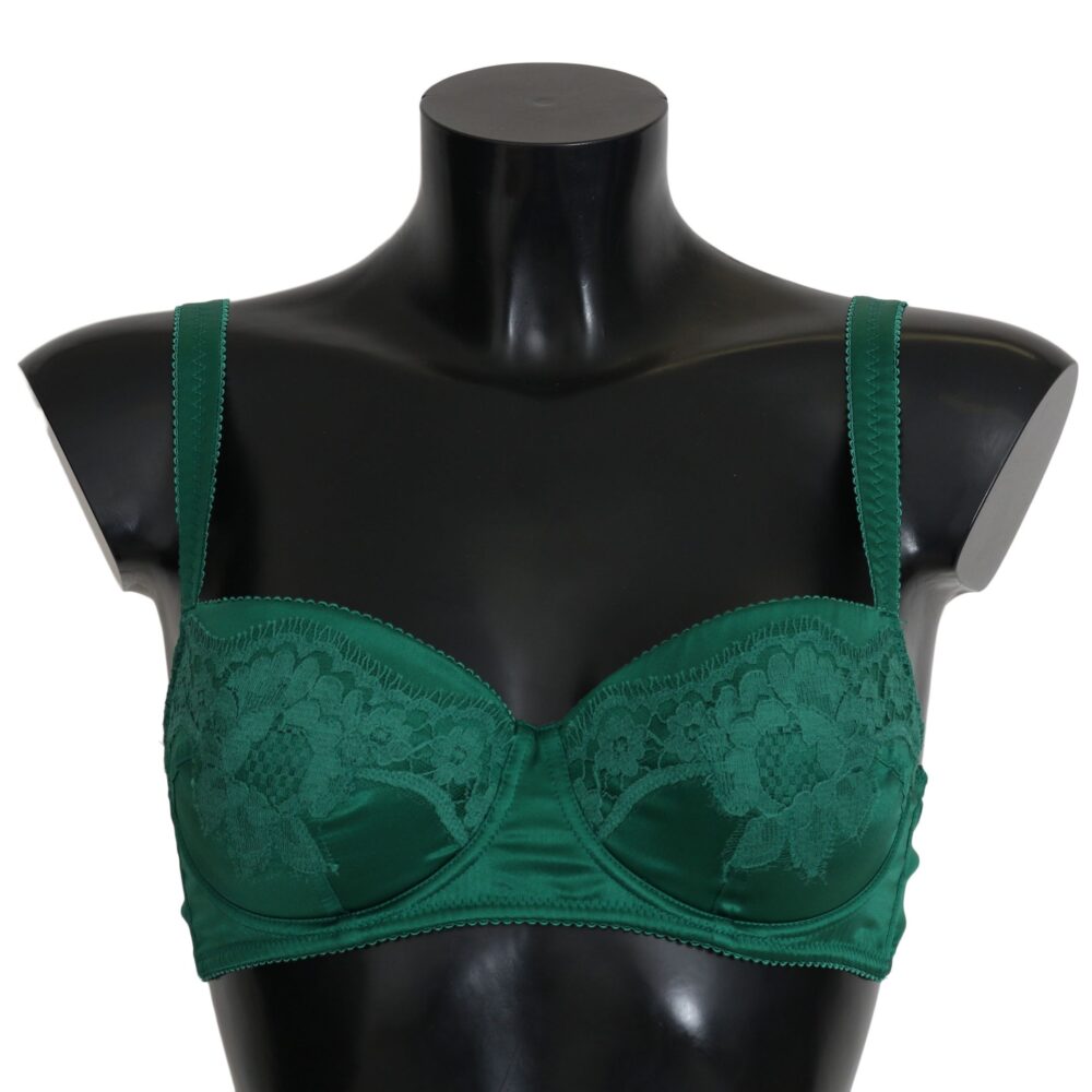 Enchanting Green Floral Lace Silk Bra