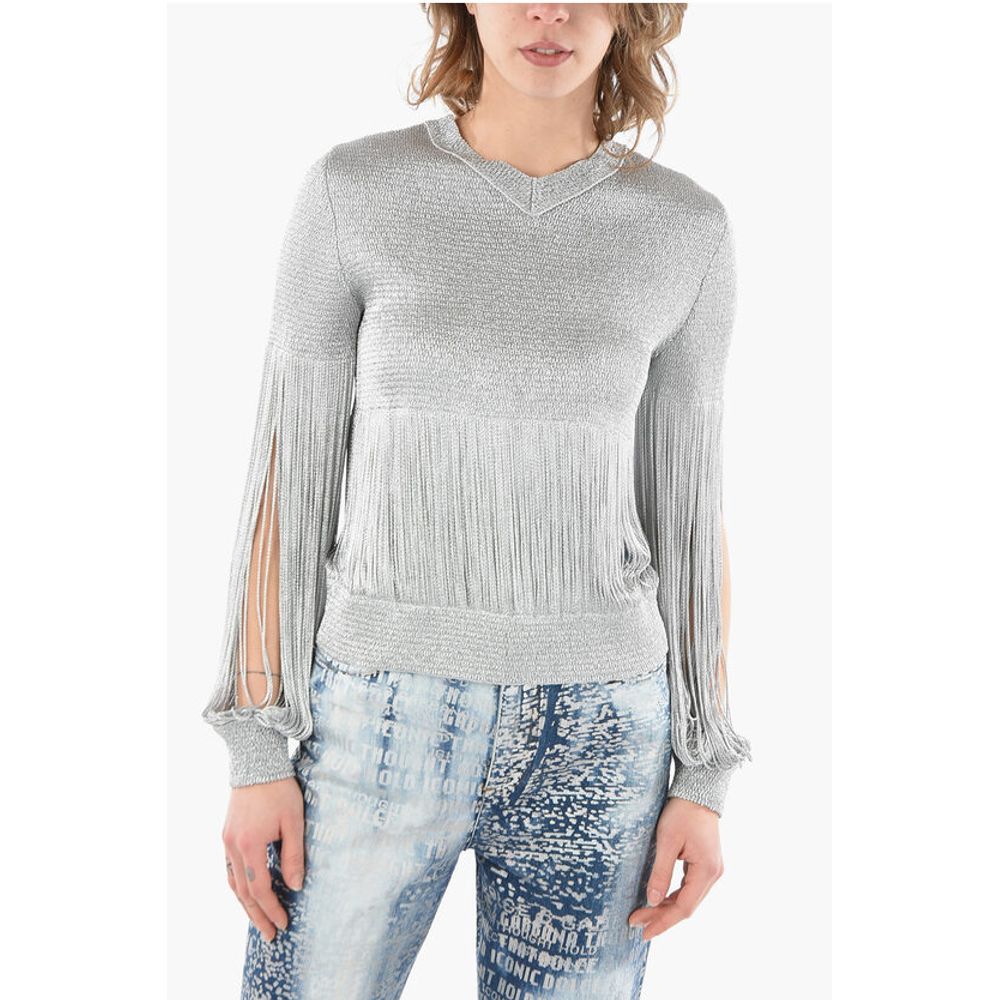 Lurex V-Neckline Pullover with Elastic Cuffs