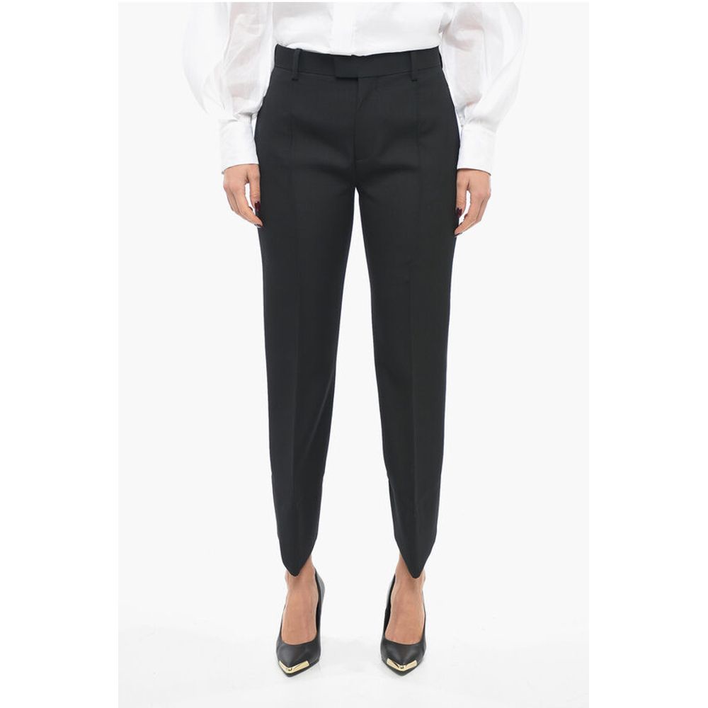 Wool Front-pleated Pants with Curved Design