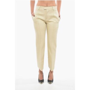 Cotton Front-pleated Pants with Curved Design