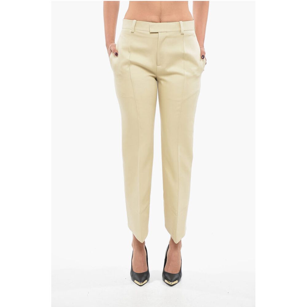Cotton Front-pleated Pants with Curved Design