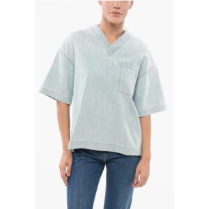 Light Washed Denim Blouse with Breast-pocket