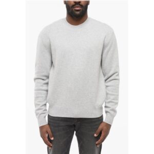 Crew Neck Cashmere Blend Sweater with Leather Patches