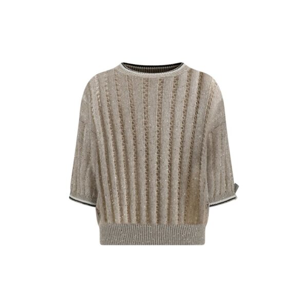 Openwork knit pattern Sweater with sequins