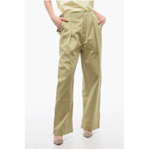 Single-pleated Cotton Pants with Ankle Straps