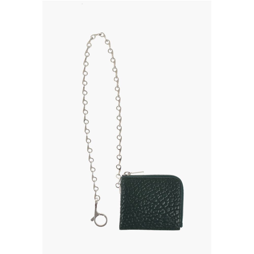 Textured Leather Wallet with Silver-Tone Chain