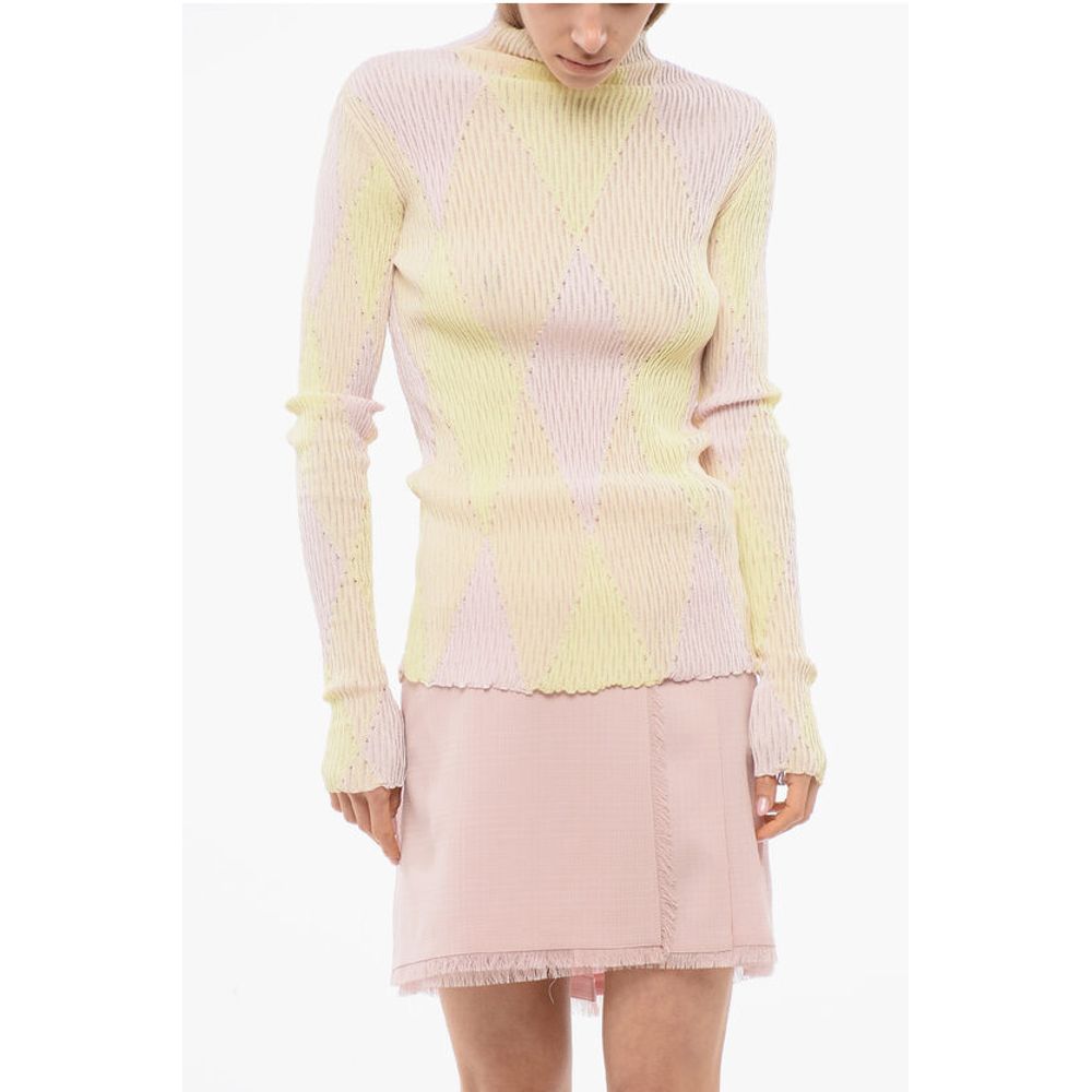 Turtleneck Silk Blend Sweater with Argyle Motif