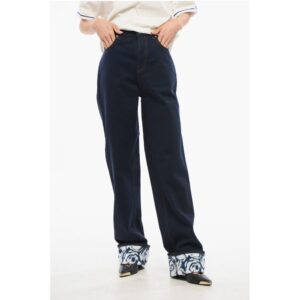 High-waisted Dark Washed Denims with Printed Cuffs 18cm