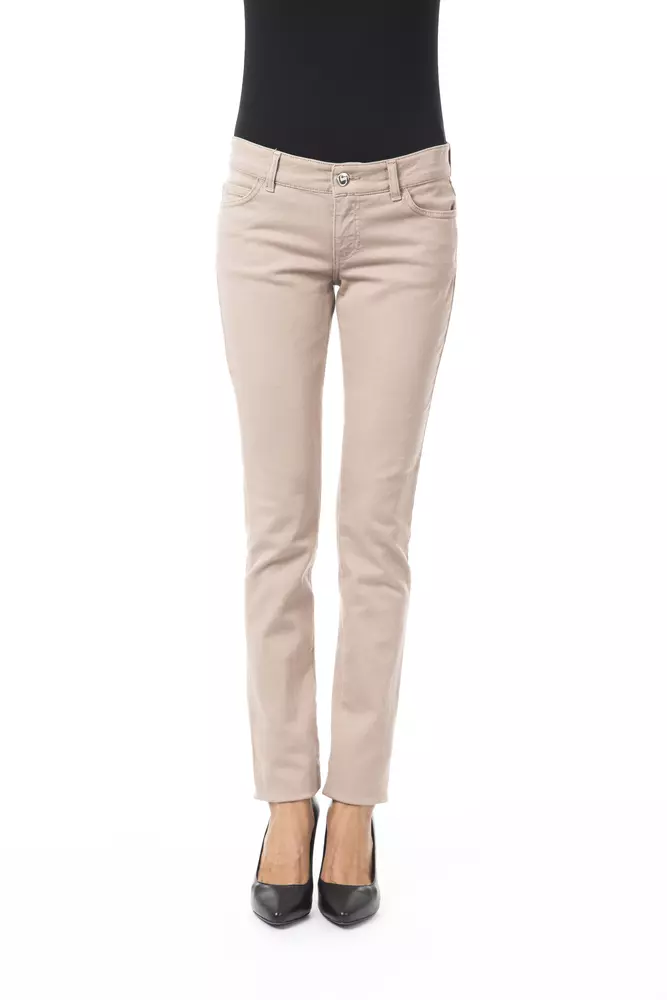 Beige Cotton Women Pant with Front and Back Pockets