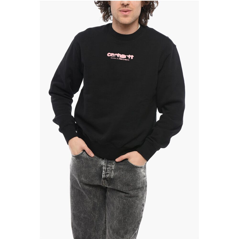 Brushed Cotton Crew-neck Sweatshirt with Contrasting Printed