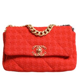 Red Tweed 2WAY Hand Chain Medium Shoulder Bag Purse