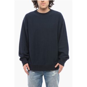 Solid Color Fleeced-Cotton Crew-neck Sweatshirt