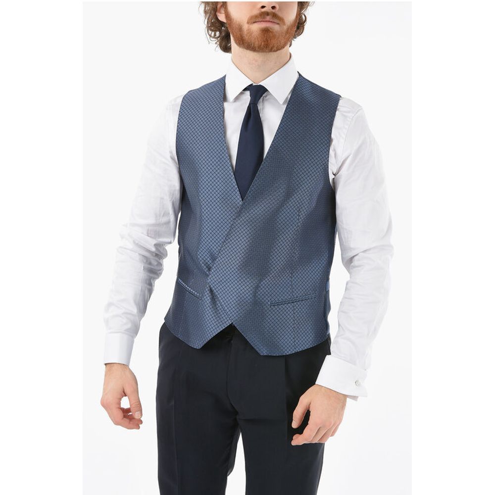 Two-Tone Silk ACADEMY CERIMONIA Vest with All-Over Logo on t