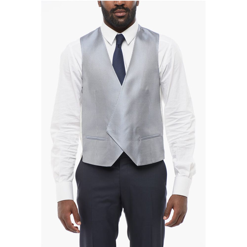 Embroidered Silk Double Breasted Vest With Jetted Pockets