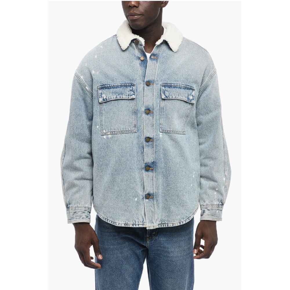 Paint-Splatter Denim Jacket with Shirling Lining