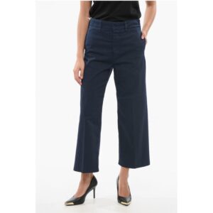 Solid Color Stretch Cotton Pants with Belt Loops