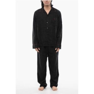 Faded Effect Solid Color UMSET-LOOMY Long Pyjamas Set with C