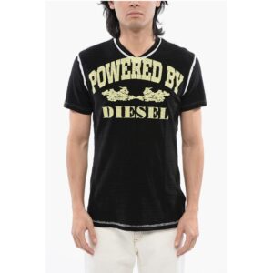 RED TAG Slub Cotton T-DIEGOR-V-RAW T-Shirt with Cracked Effe