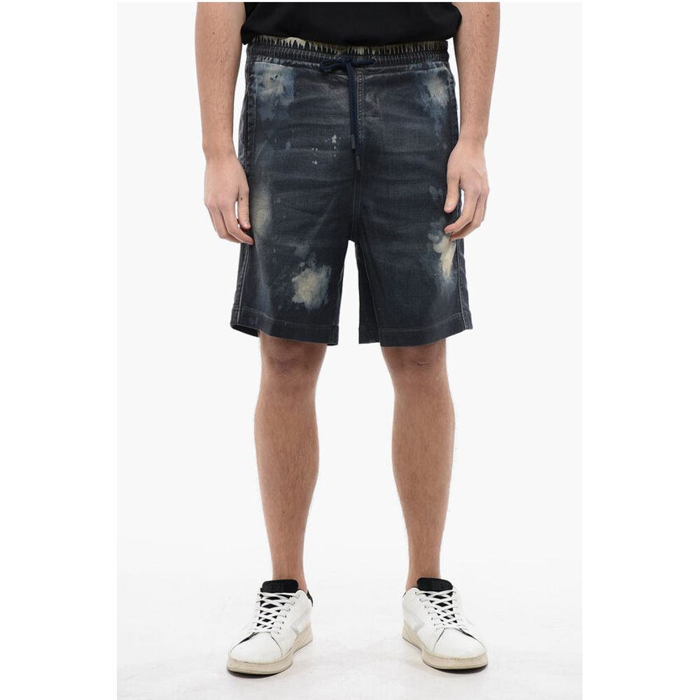 Acid-Wash Effect Coated Track Denim D-BOXY-S Shorts
