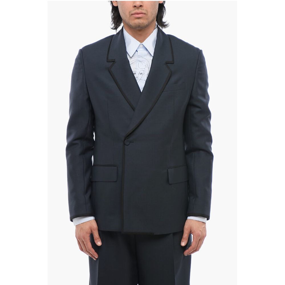 Wool Double Breasted Blazer With Satin Edges