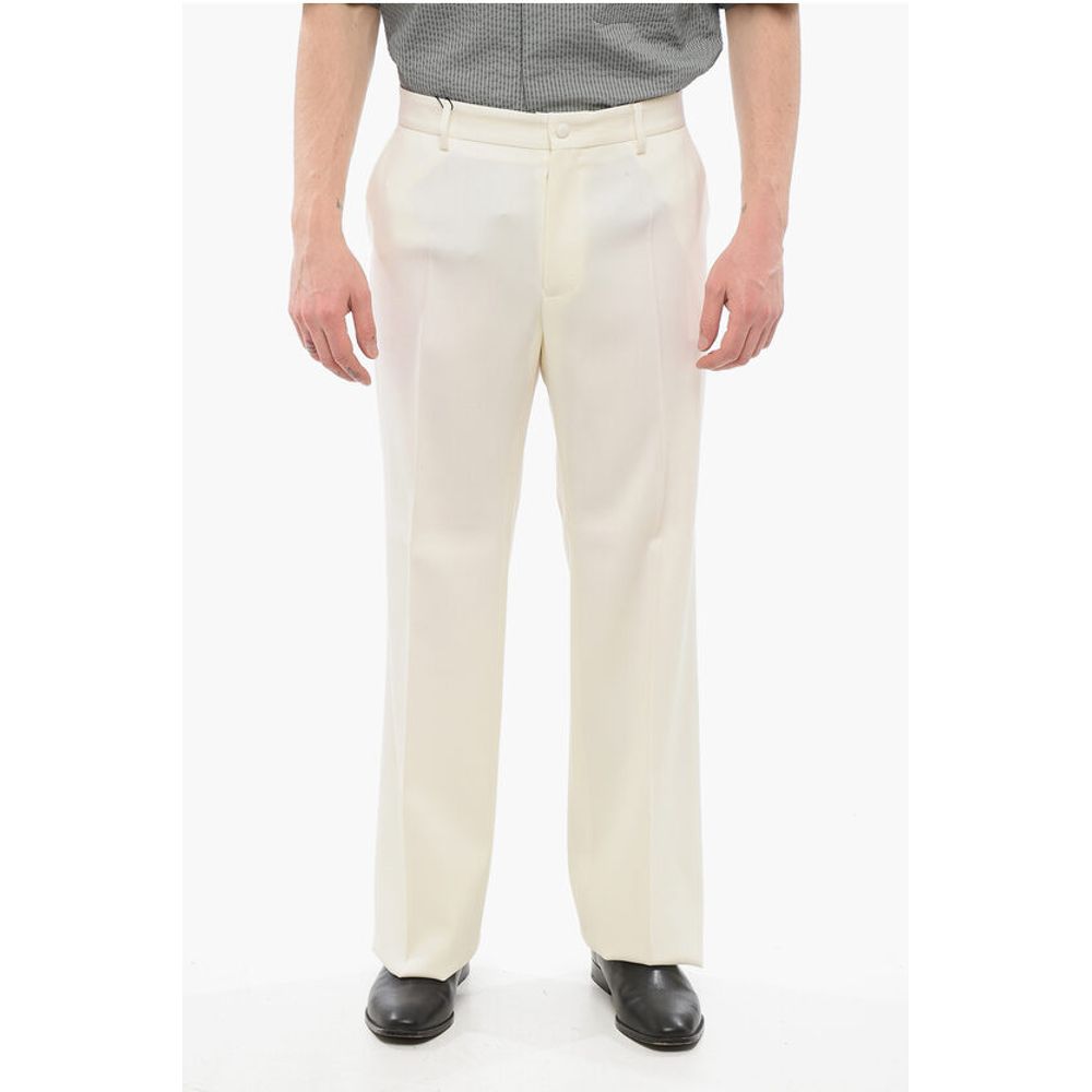 Front Pleated Virgin Wool Blend Pants with 4 Pockets