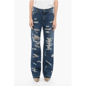 Distressed Denims with Fringed Hem 23cm