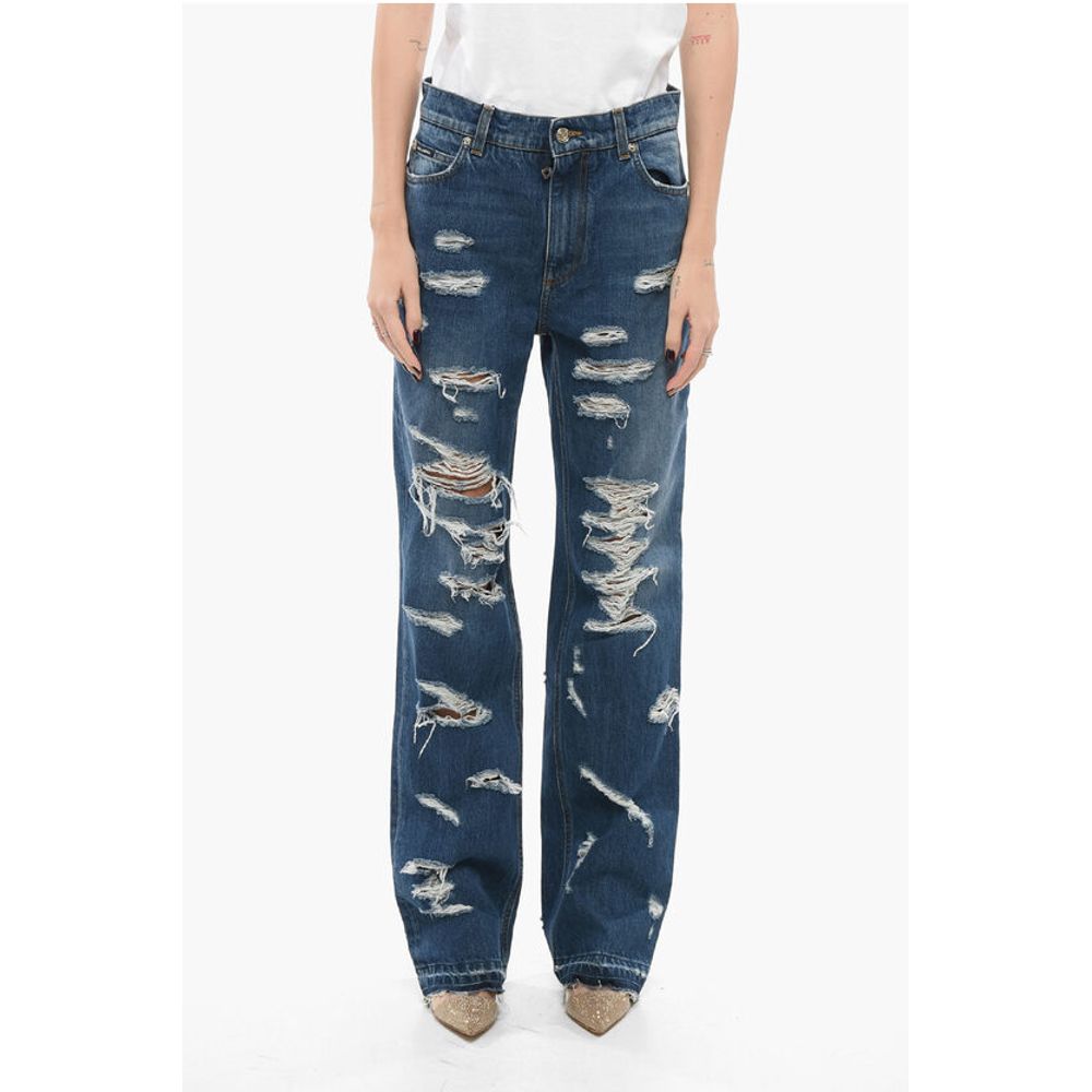 Distressed Denims with Fringed Hem 23cm