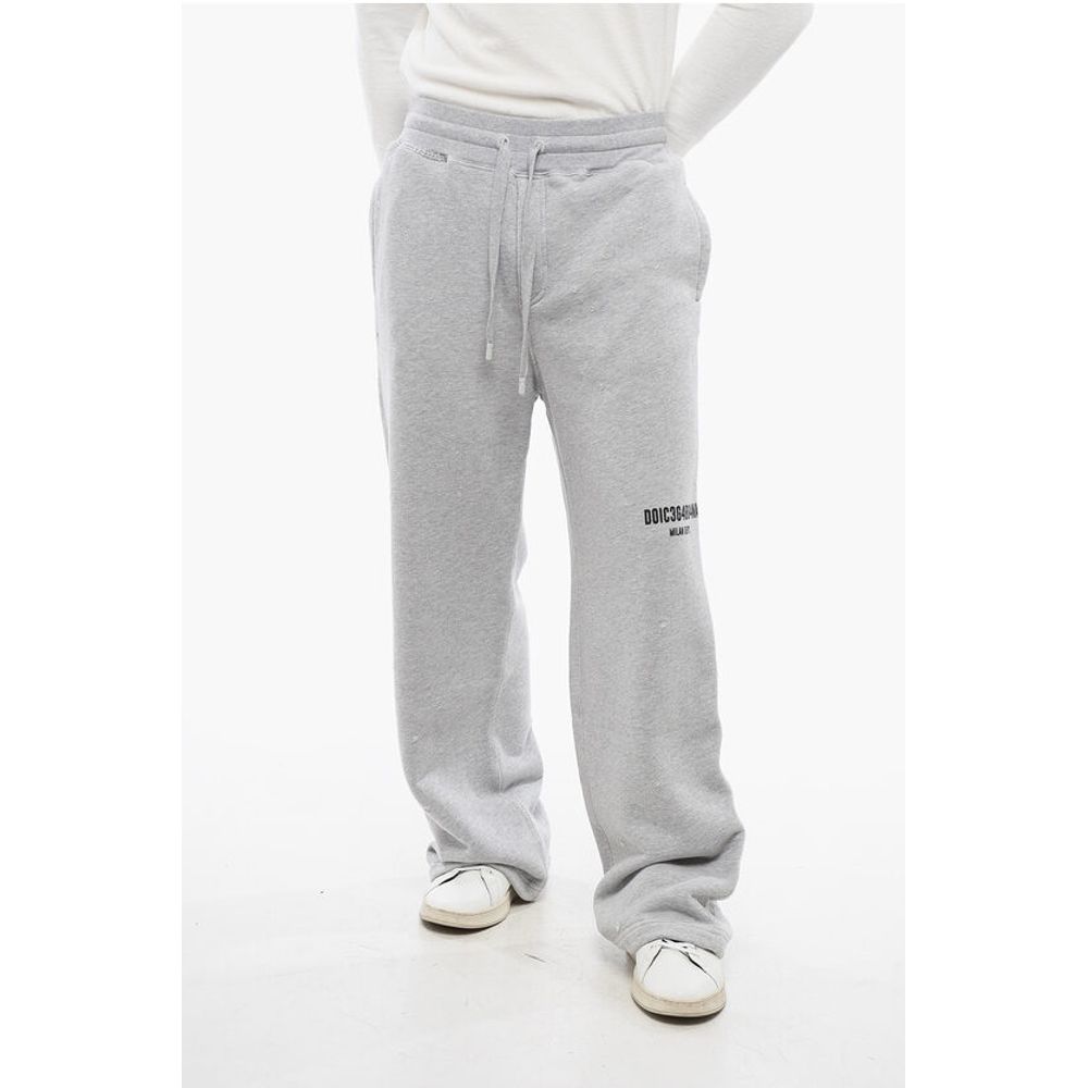 Distressed Wide-Leg Joggers with Graphic Print