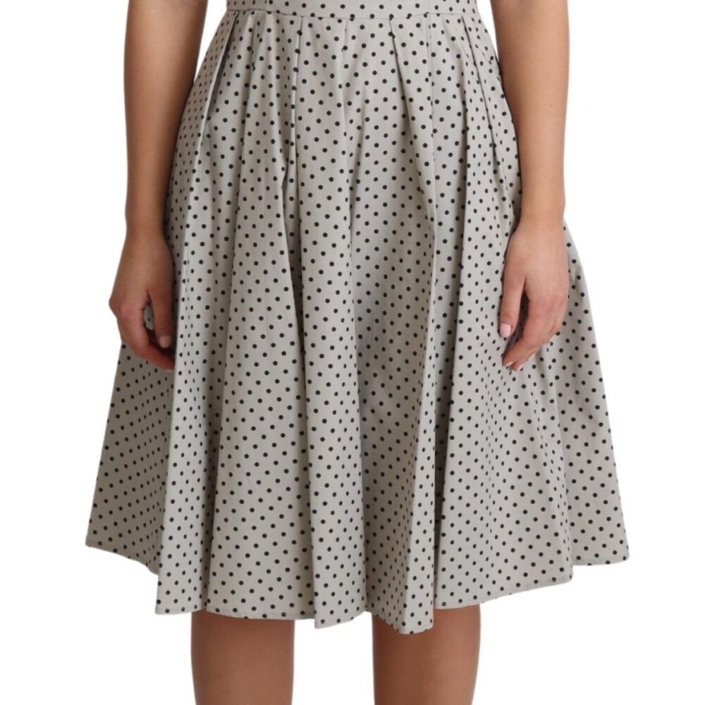 Polka-Dotted Beige Sleeveless A-line Dress