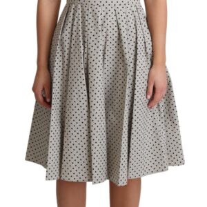 Polka-Dotted Beige Sleeveless A-line Dress
