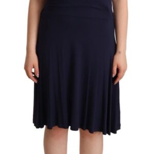 Navy Blue Cotton Midi Halter Dress