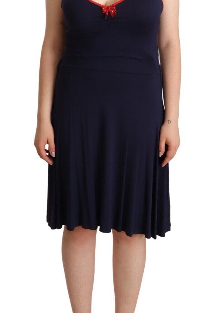 Navy Blue Cotton Midi Halter Dress