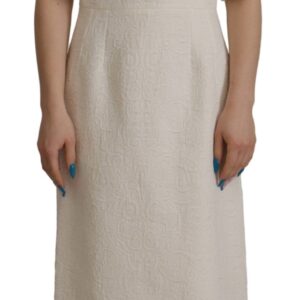 Exquisite Jacquard Midi Dress in White