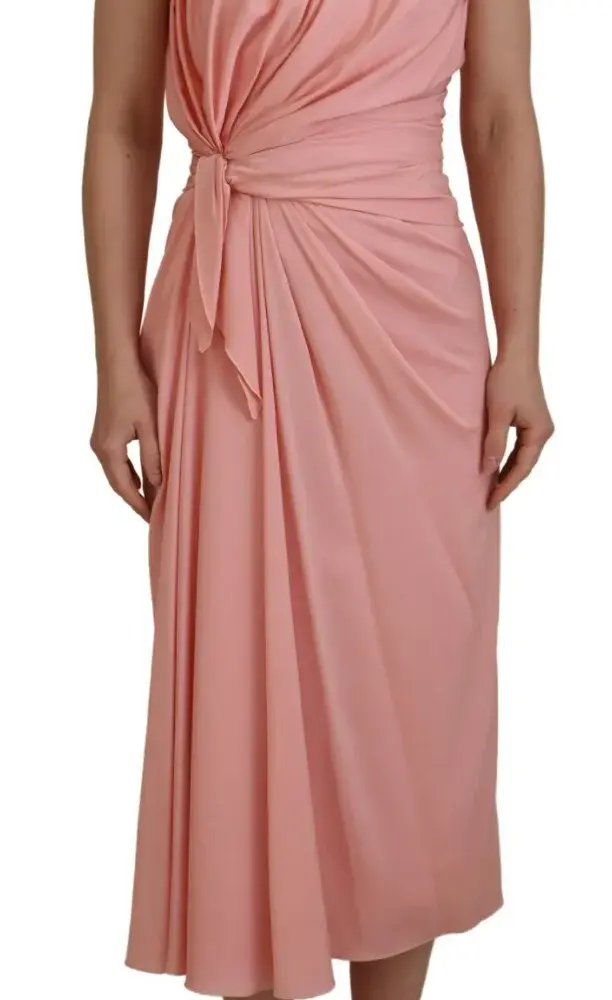 Pink Silk Stretch Strapless Sheath Midi Dress