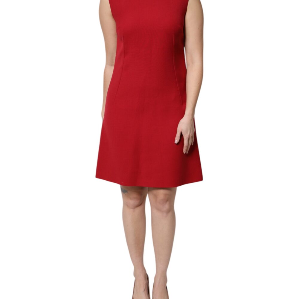 Red Wool Sleeveless Knee Length A-line Dress