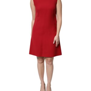 Red Wool Sleeveless Knee Length A-line Dress