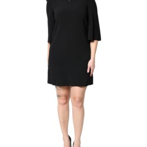Black Crystal Embellished Round Neck Mini Dress