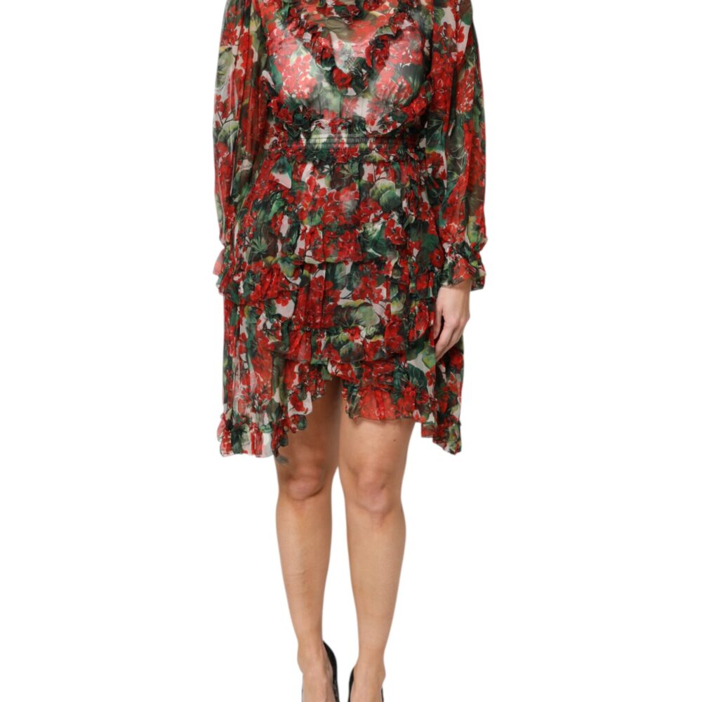Multicolor Ruffle Floral Long Sleeves Dress