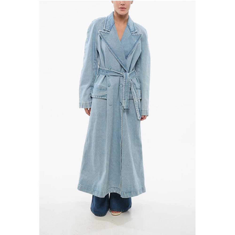Double-breasted Denim Coat with Belt