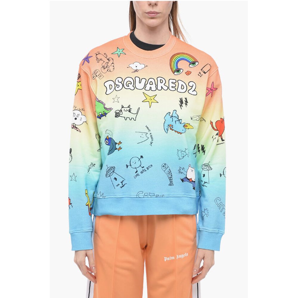 Crew Neck Degradè Cotton Printed Sweatshirt