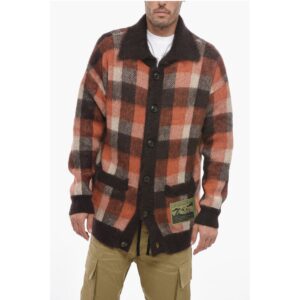Wool Oversized Cardigan with Check Pattern
